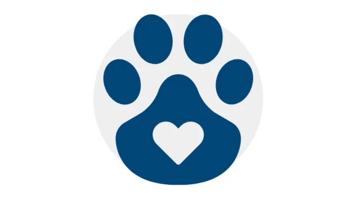 Icon of dog pawprint with heart cut out in the heel